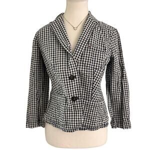 Hollister Vintage Gingham Blue & White With Embroidered Patch 2000s Coat Size M